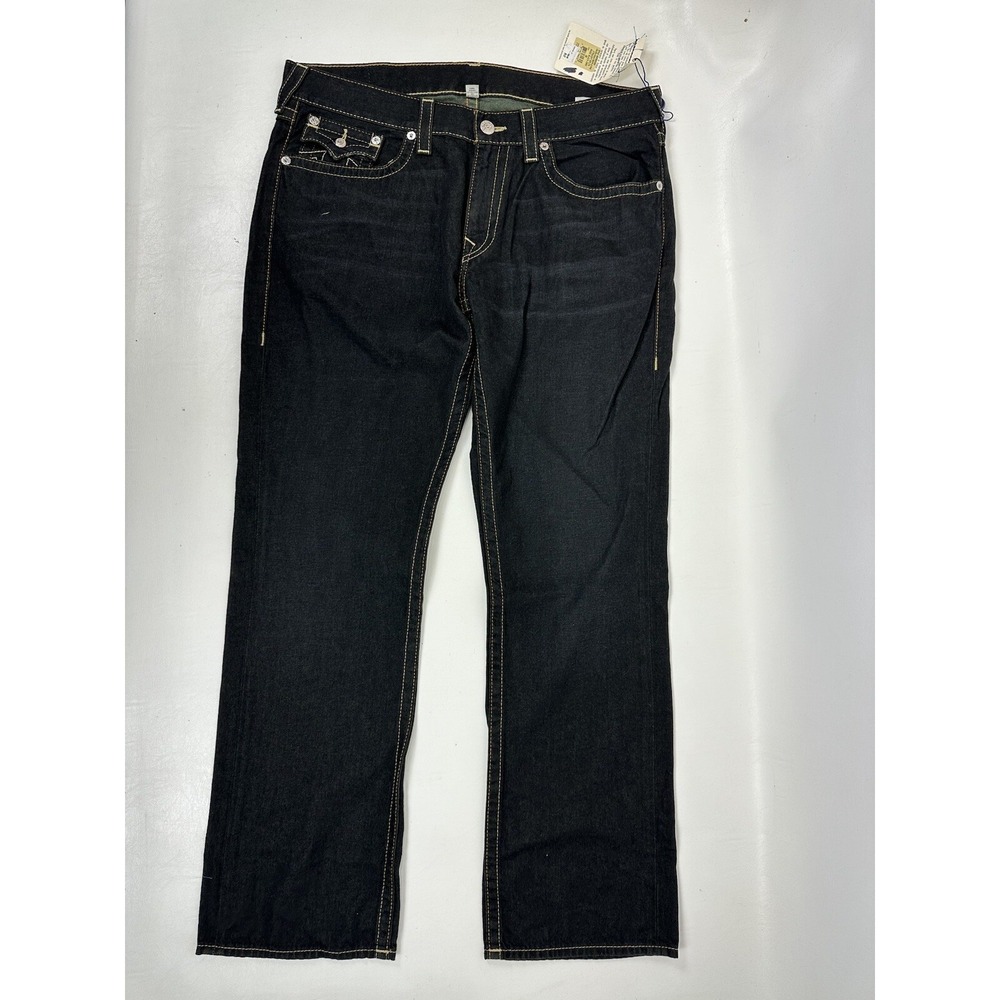 True Religion Men's Jeans Black Redfield Park Straight Size 38x33 Flap Pocket
